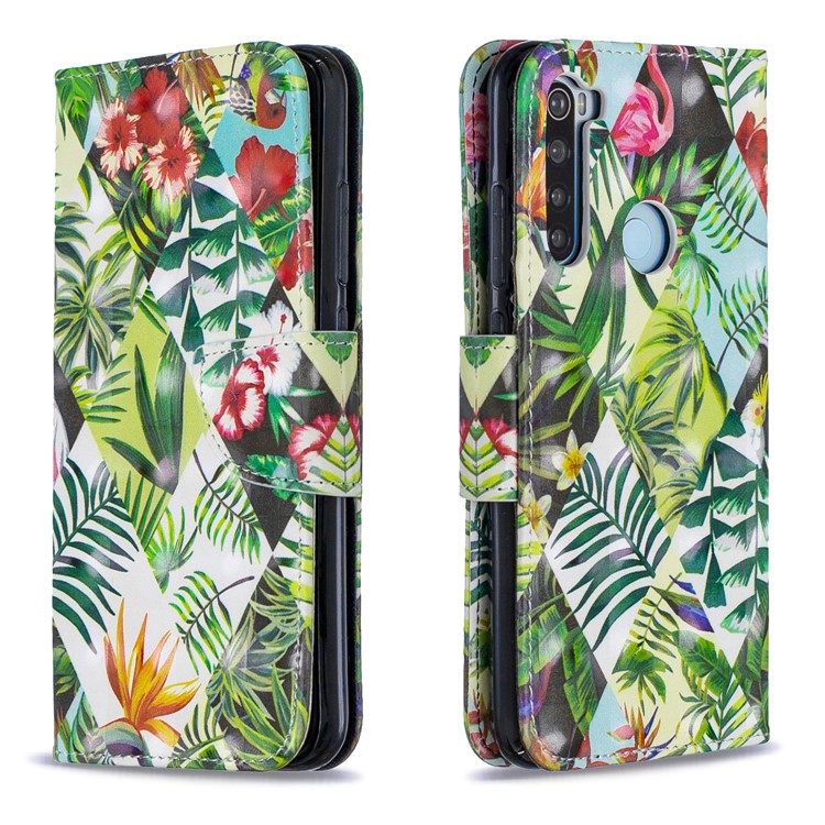 Light Spot Decor Pattern Printing Wallet Leather Phone Cover with Strap for Xiaomi Redmi Note 8 - Plants-4