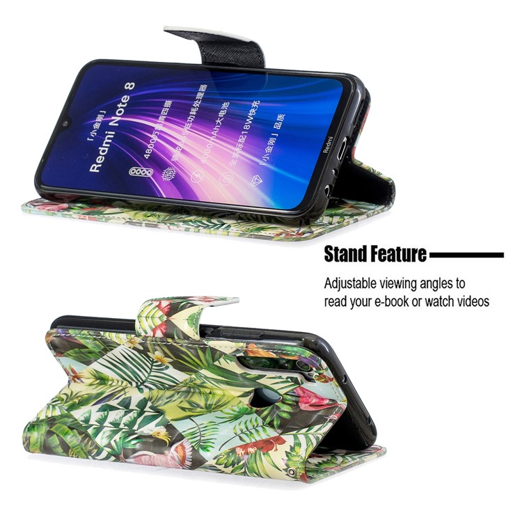 Light Spot Decor Pattern Printing Wallet Leather Phone Cover with Strap for Xiaomi Redmi Note 8 - Plants-5