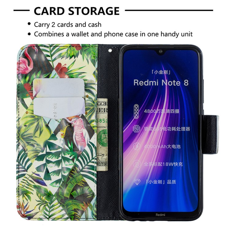 Light Spot Decor Pattern Printing Wallet Leather Phone Cover with Strap for Xiaomi Redmi Note 8 - Plants-6
