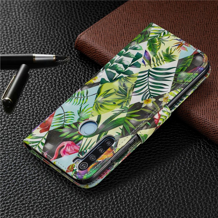 Light Spot Decor Pattern Printing Wallet Leather Phone Cover with Strap for Xiaomi Redmi Note 8 - Plants-8