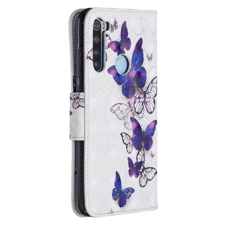 Light Spot Decor Pattern Printing Wallet Leather Phone Cover with Strap for Xiaomi Redmi Note 8 - Purple Butteflies-3