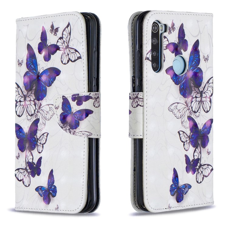 Light Spot Decor Pattern Printing Wallet Leather Phone Cover with Strap for Xiaomi Redmi Note 8 - Purple Butteflies-4