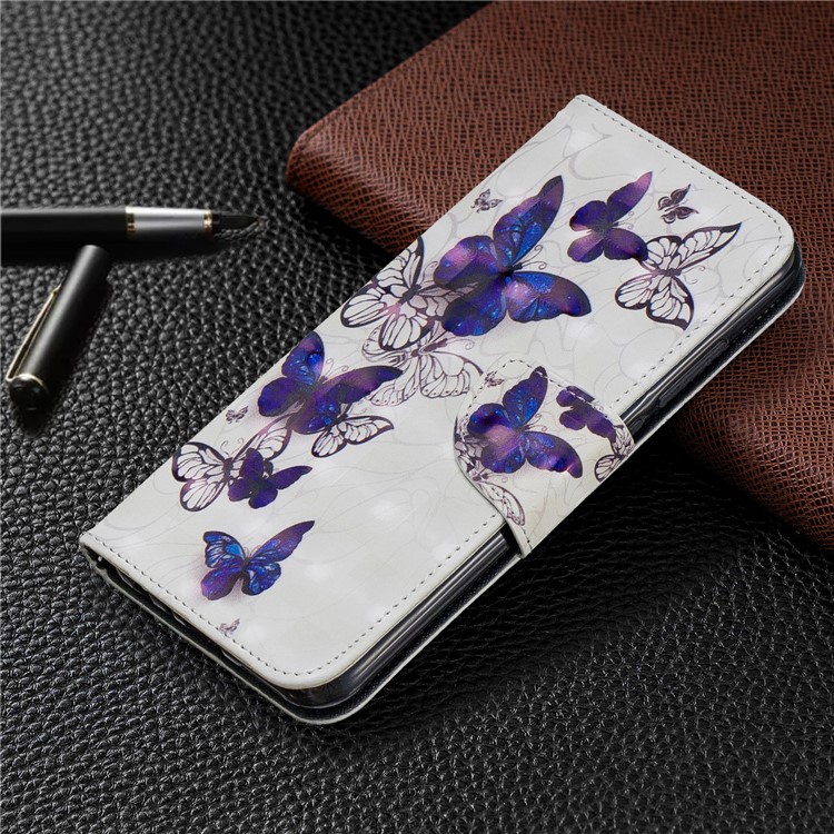 Light Spot Decor Pattern Printing Wallet Leather Phone Cover with Strap for Xiaomi Redmi Note 8 - Purple Butteflies-7
