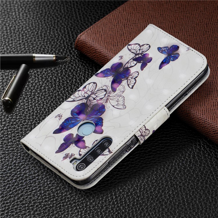 Light Spot Decor Pattern Printing Wallet Leather Phone Cover with Strap for Xiaomi Redmi Note 8 - Purple Butteflies-8