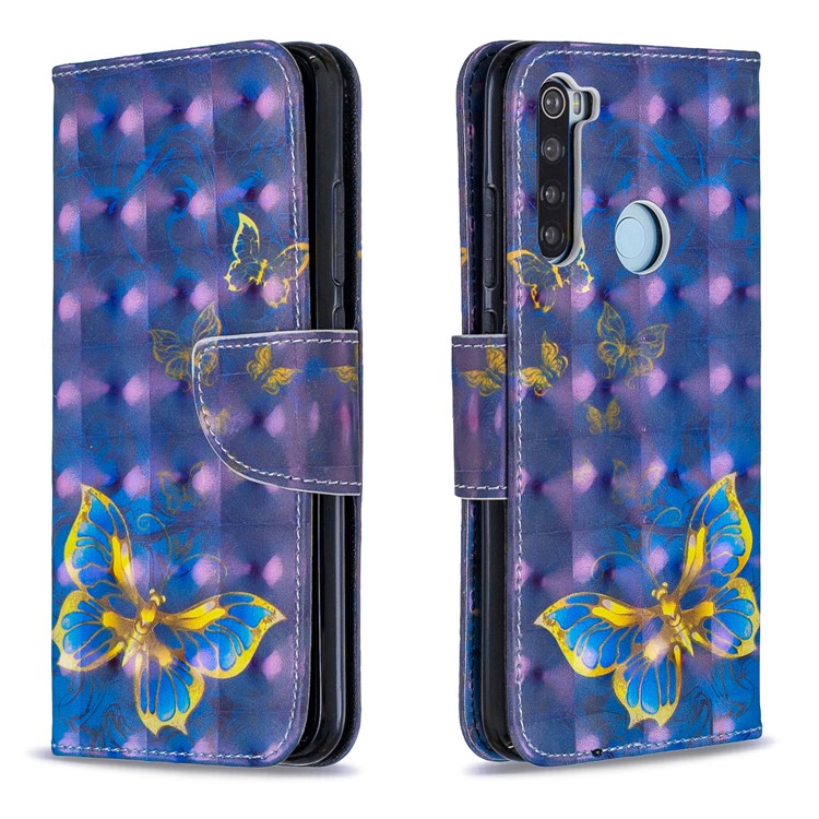 Light Spot Decor Pattern Printing Wallet Leather Phone Cover with Strap for Xiaomi Redmi Note 8 - Blue Butterflies-4