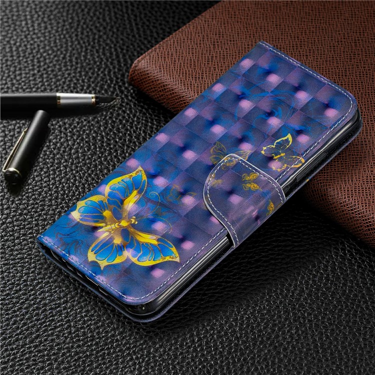 Light Spot Decor Pattern Printing Wallet Leather Phone Cover with Strap for Xiaomi Redmi Note 8 - Blue Butterflies-7