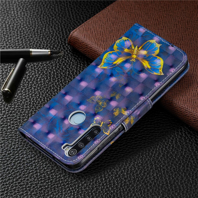 Light Spot Decor Pattern Printing Wallet Leather Phone Cover with Strap for Xiaomi Redmi Note 8 - Blue Butterflies-8