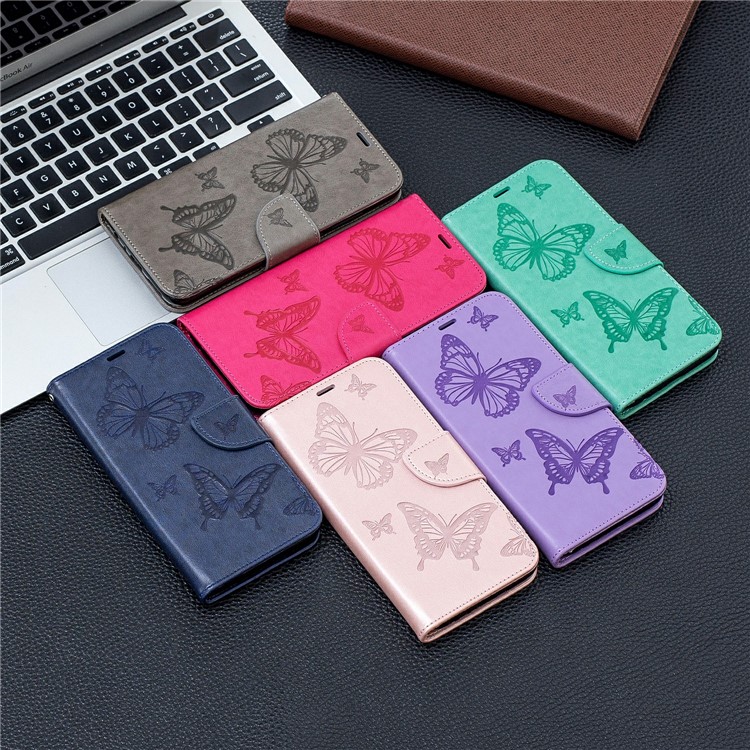 Imprint Butterfly Stand Leather Wallet Case for Xiaomi Redmi Note 8 - Grey-10