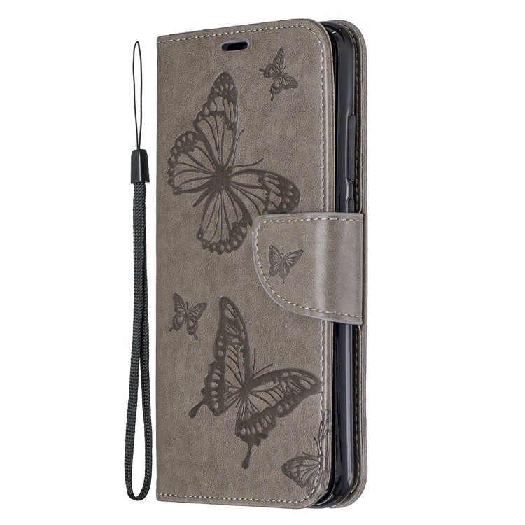 Imprint Butterfly Stand Leather Wallet Case for Xiaomi Redmi Note 8 - Grey-2