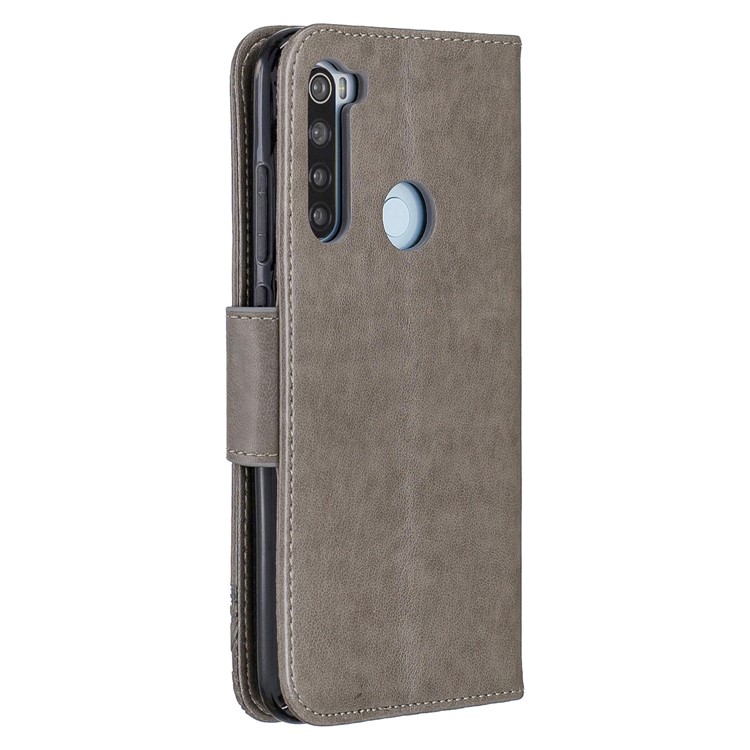 Imprint Butterfly Stand Leather Wallet Case for Xiaomi Redmi Note 8 - Grey-3