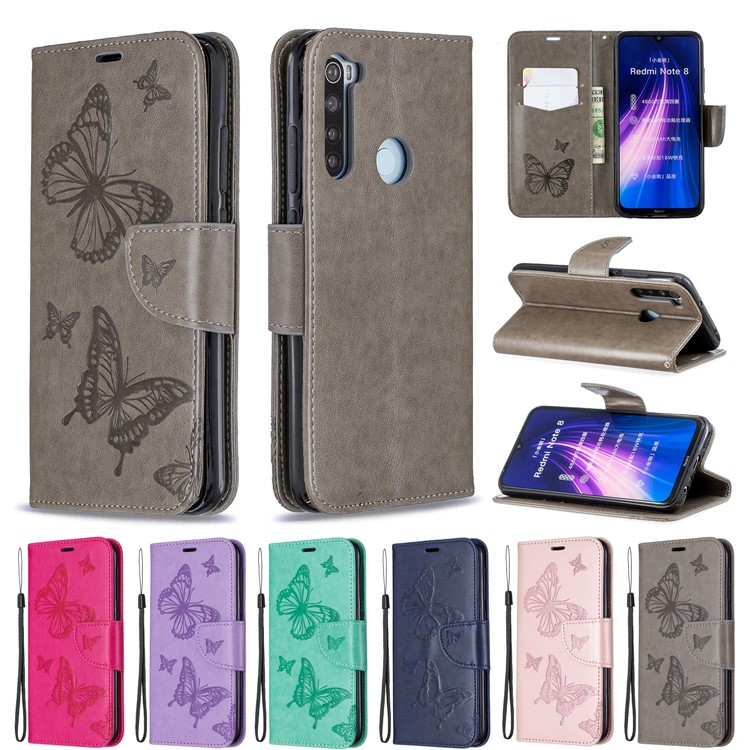 Imprint Butterfly Stand Leather Wallet Case for Xiaomi Redmi Note 8 - Grey-9