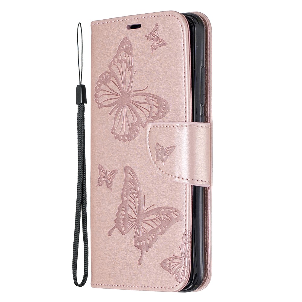 Imprint Butterfly Stand Leather Wallet Case for Xiaomi Redmi Note 8 - Rose Gold-2