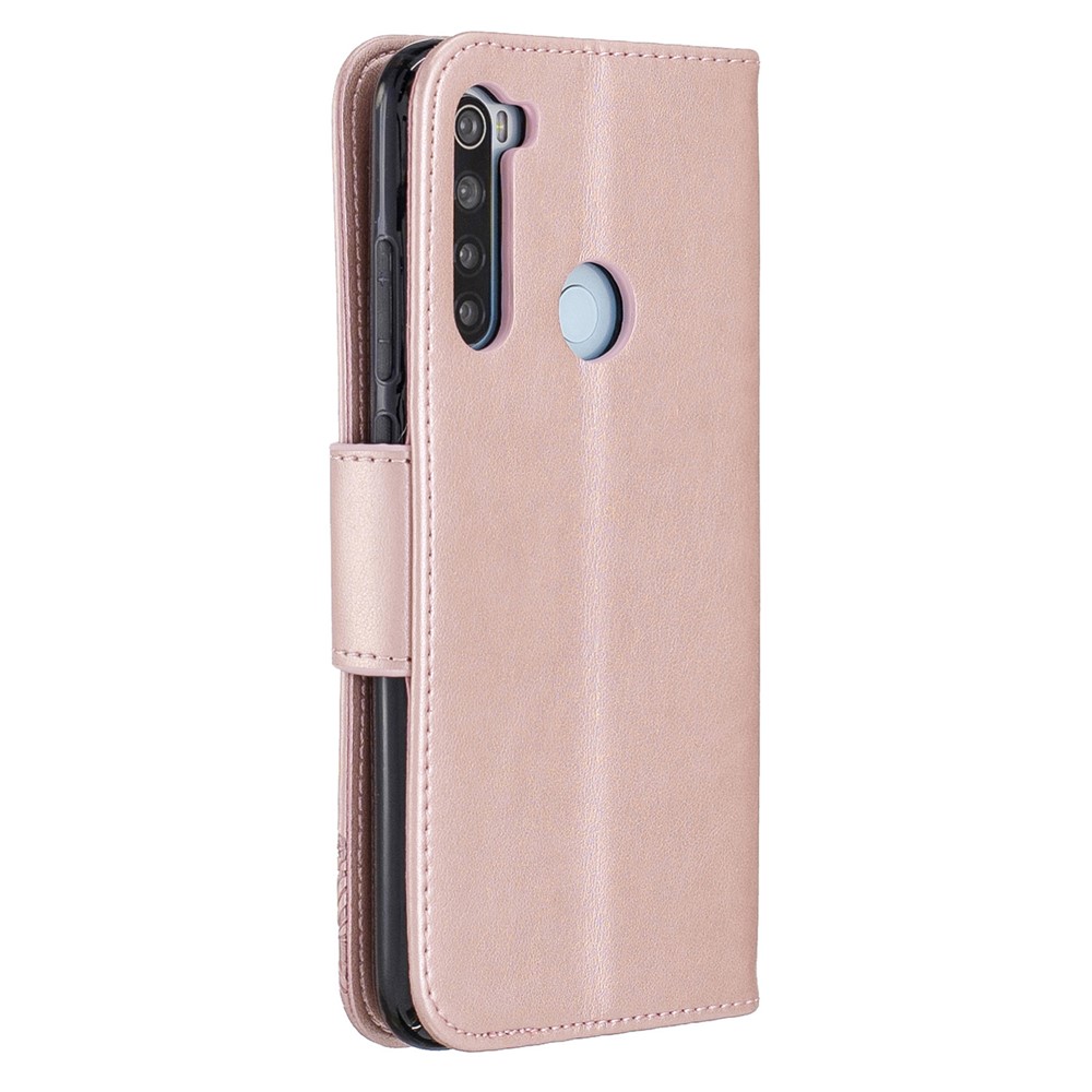 Imprint Butterfly Stand Leather Wallet Case for Xiaomi Redmi Note 8 - Rose Gold-3