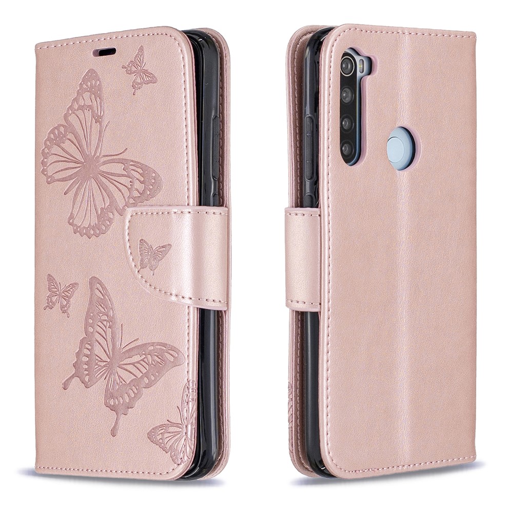 Imprint Butterfly Stand Leather Wallet Case for Xiaomi Redmi Note 8 - Rose Gold-4