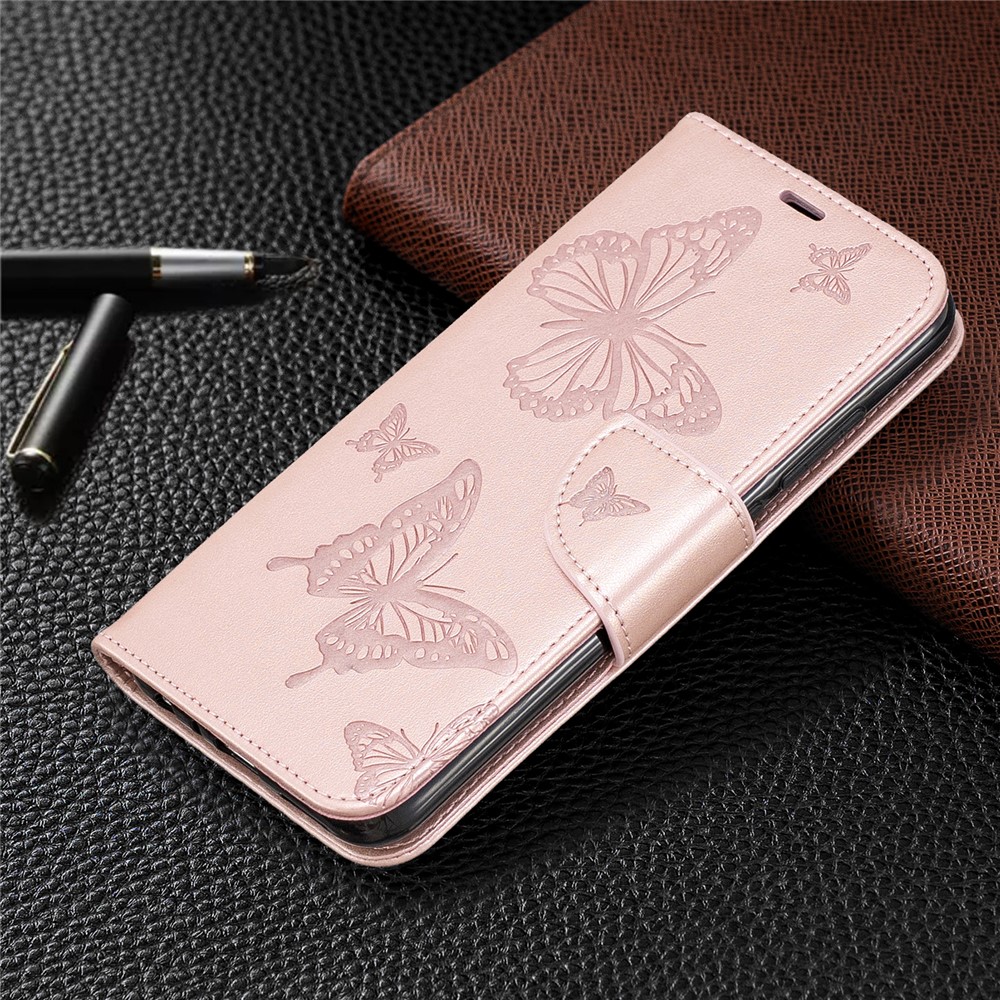 Imprint Butterfly Stand Leather Wallet Case for Xiaomi Redmi Note 8 - Rose Gold-7