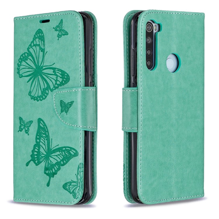 Imprint Butterfly Stand Leather Wallet Case for Xiaomi Redmi Note 8 - Green-4