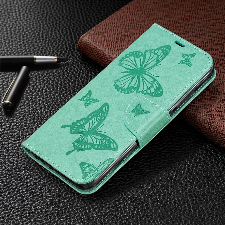 Imprint Butterfly Stand Leather Wallet Case for Xiaomi Redmi Note 8 - Green-7