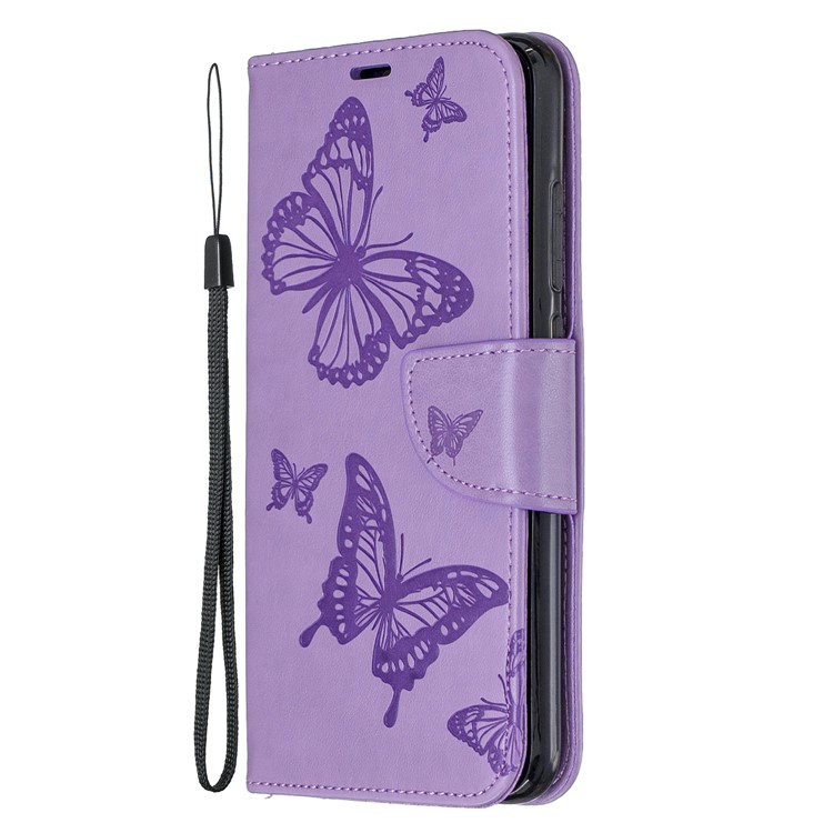 Imprint Butterfly Stand Leather Wallet Case for Xiaomi Redmi Note 8 - Purple-2
