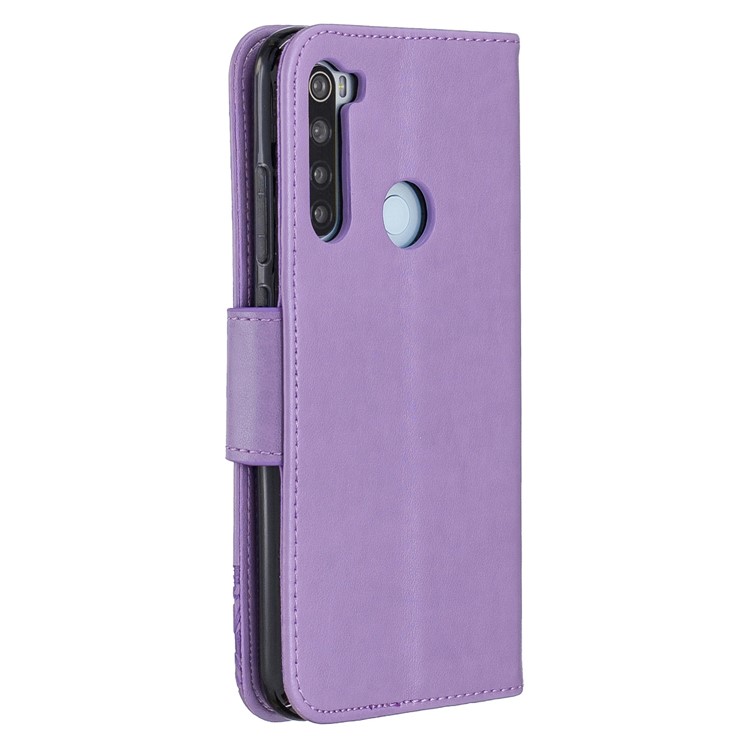 Imprint Butterfly Stand Leather Wallet Case for Xiaomi Redmi Note 8 - Purple-3
