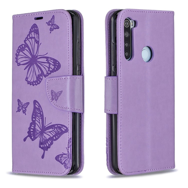 Imprint Butterfly Stand Leather Wallet Case for Xiaomi Redmi Note 8 - Purple-4