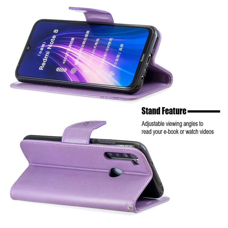 Imprint Butterfly Stand Leather Wallet Case for Xiaomi Redmi Note 8 - Purple-6