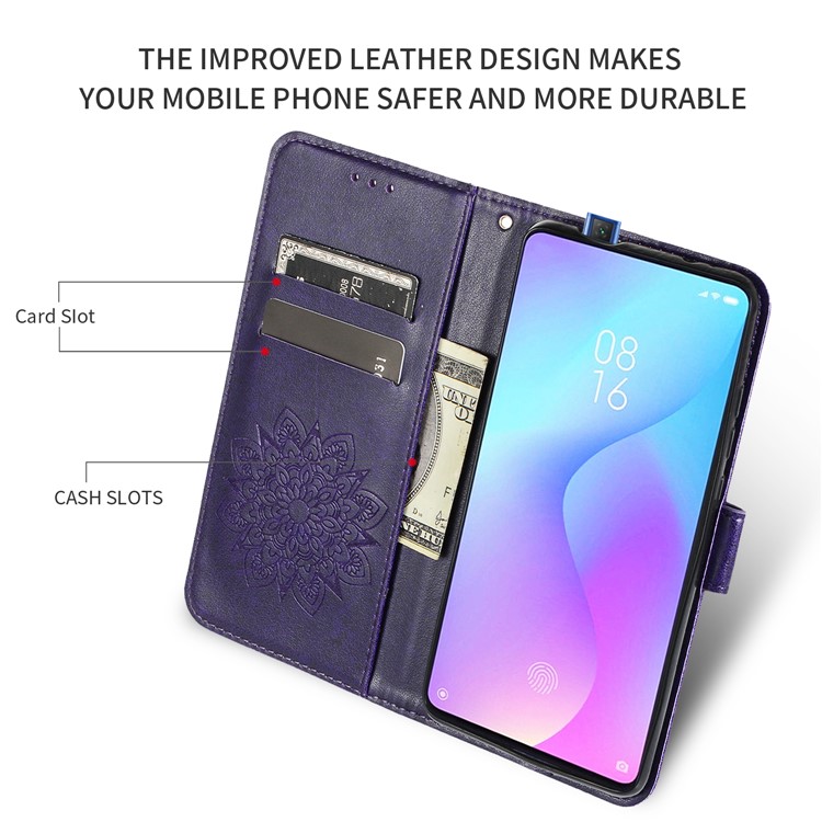 Imprint Kaleidoscope Leather Stand Wallet Shell with Lanyard for Xiaomi Redmi K20/Redmi K20 Pro/Mi 9T/Mi 9T Pro - Purple-4