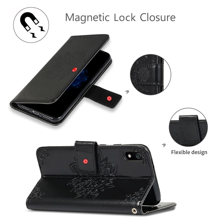 Imprint Kaleidoscope Leather Wallet Stand Phone Case with Lanyard for Xiaomi Redmi 7A - Black-8