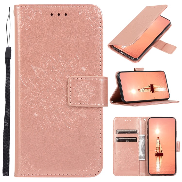 Imprint Kaleidoscope Leather Stand Wallet Shell with Lanyard for Xiaomi Redmi Note 7/Redmi Note 7 Pro (India) - Rose Gold-1