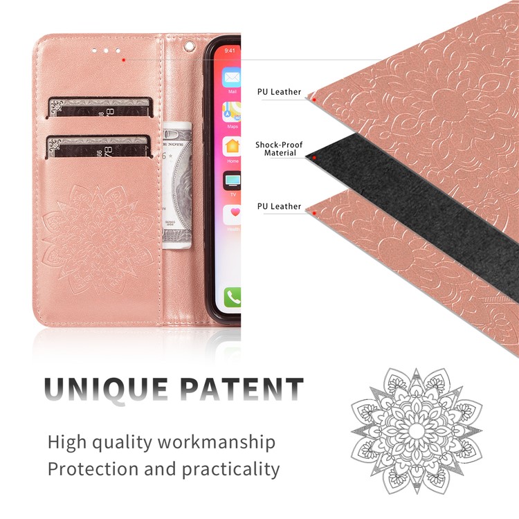 Imprint Kaleidoscope Leather Stand Wallet Shell with Lanyard for Xiaomi Redmi Note 7/Redmi Note 7 Pro (India) - Rose Gold-3