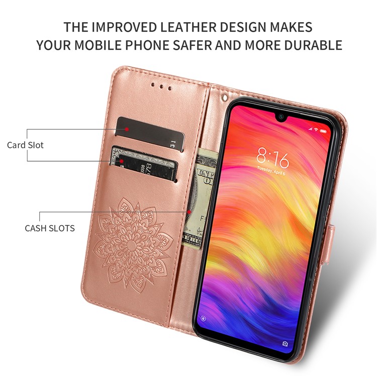 Imprint Kaleidoscope Leather Stand Wallet Shell with Lanyard for Xiaomi Redmi Note 7/Redmi Note 7 Pro (India) - Rose Gold-4
