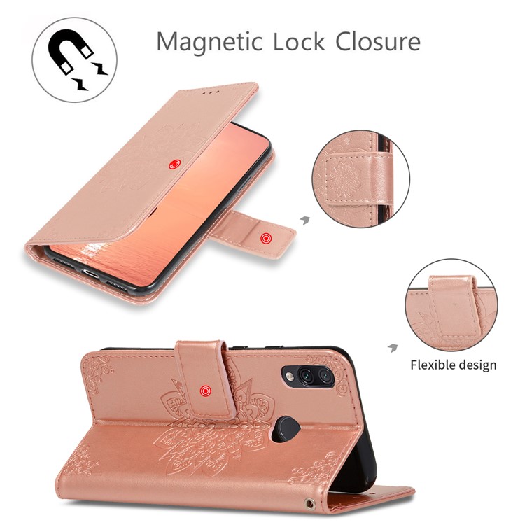 Imprint Kaleidoscope Leather Stand Wallet Shell with Lanyard for Xiaomi Redmi Note 7/Redmi Note 7 Pro (India) - Rose Gold-8