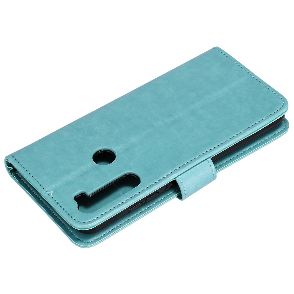 Impressum Blumenmuster Leder Brieftasche Mobile Cover Hülle Für Xiaomi Redmi Note 8 - Cyan-4