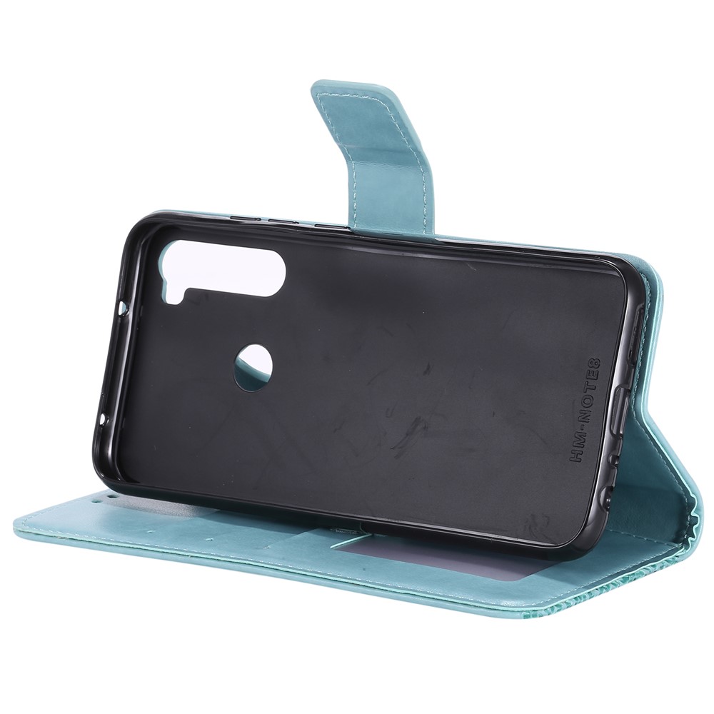 Imprint Flower Pattern Leather Wallet Stand Mobile Cover Case for Xiaomi Redmi Note 8 - Cyan-6