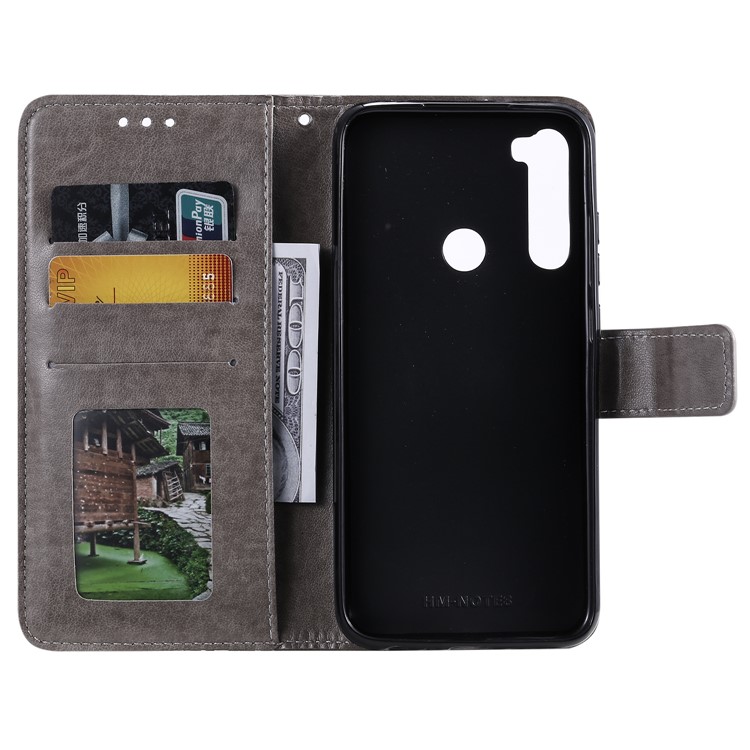 Imprint Flower Pattern Leather Wallet Stand Mobile Cover Case for Xiaomi Redmi Note 8 - Grey-3
