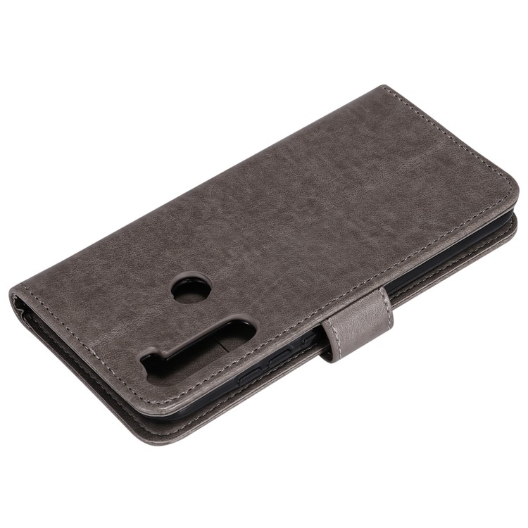 Imprint Flower Pattern Leather Wallet Stand Mobile Cover Case for Xiaomi Redmi Note 8 - Grey-4