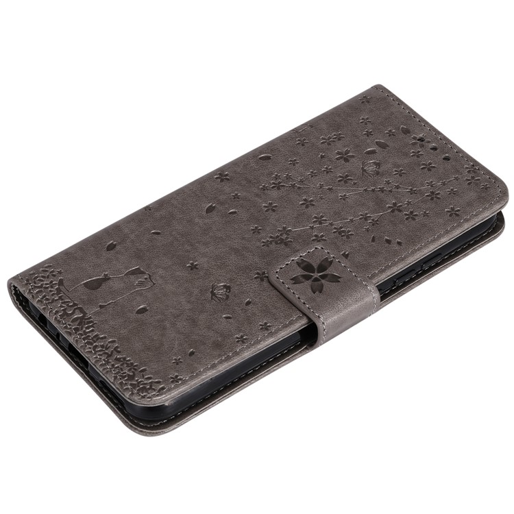 Imprint Flower Pattern Leather Wallet Stand Mobile Cover Case for Xiaomi Redmi Note 8 - Grey-5