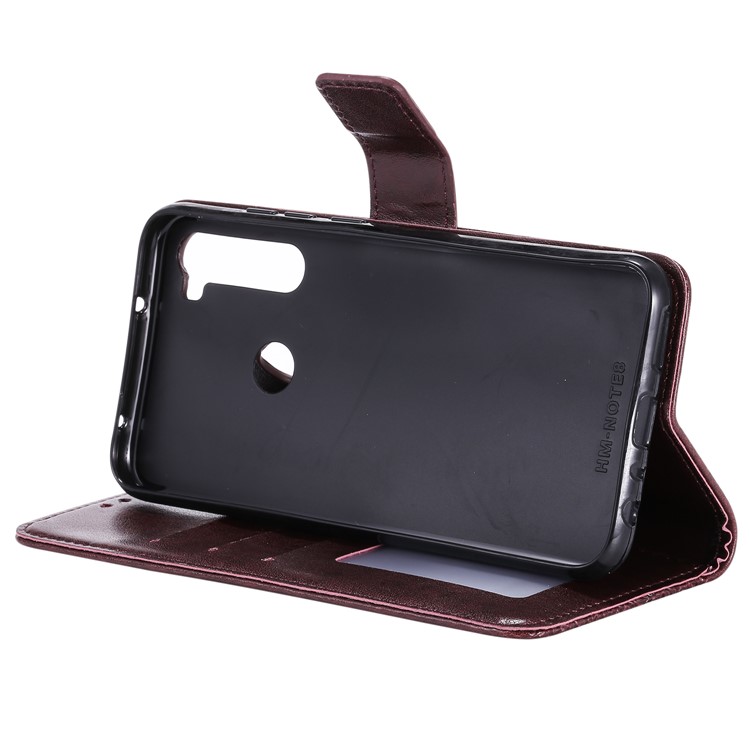 Imprint Flower Pattern Leather Wallet Stand Mobile Cover Case for Xiaomi Redmi Note 8 - Brown-4