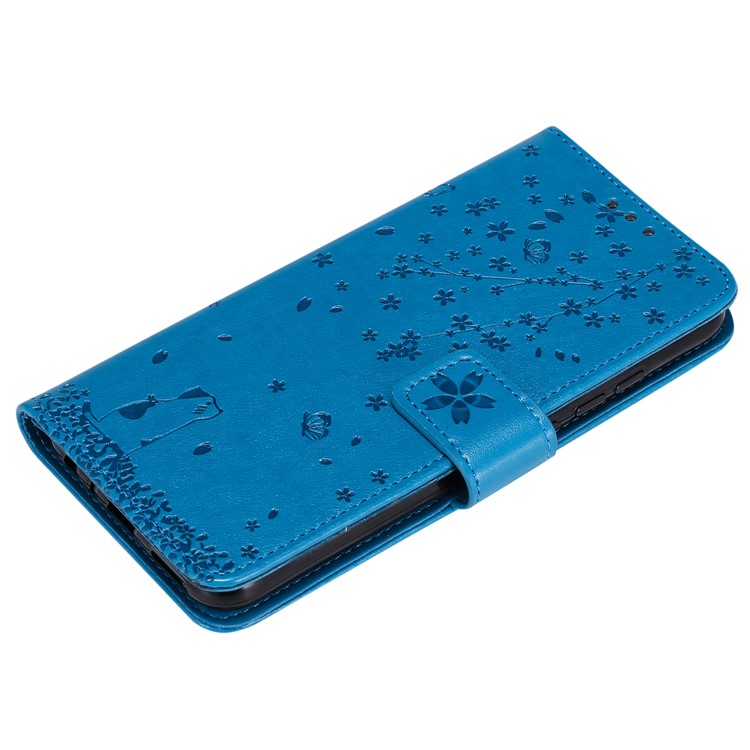 Imprint Flower Pattern Leather Wallet Stand Mobile Cover Case for Xiaomi Redmi Note 8 - Blue-4