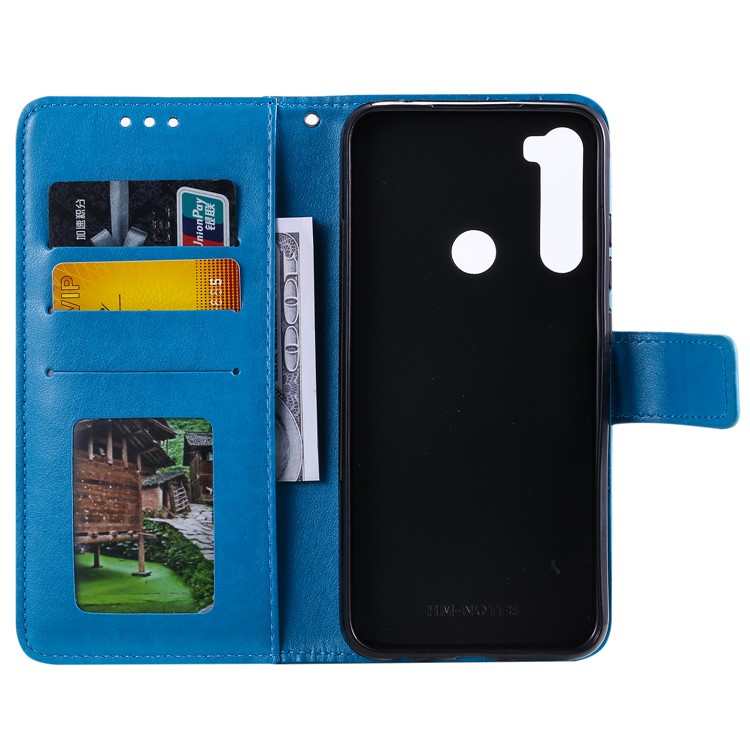 Imprint Flower Pattern Leather Wallet Stand Mobile Cover Case for Xiaomi Redmi Note 8 - Blue-5