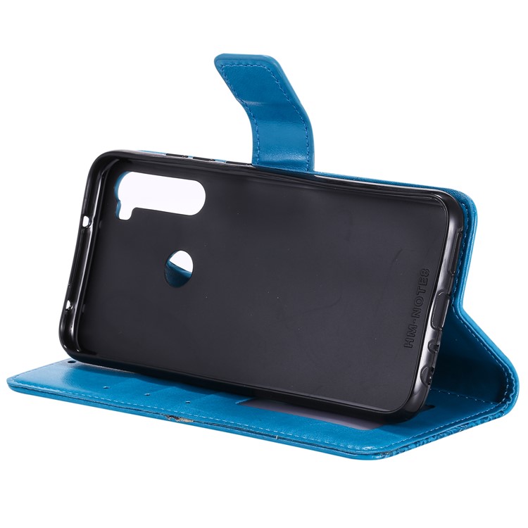 Imprint Flower Pattern Leather Wallet Stand Mobile Cover Case for Xiaomi Redmi Note 8 - Blue-6