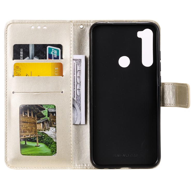 Imprint Flower Pattern Leather Wallet Stand Mobile Cover Case for Xiaomi Redmi Note 8 - Gold-3