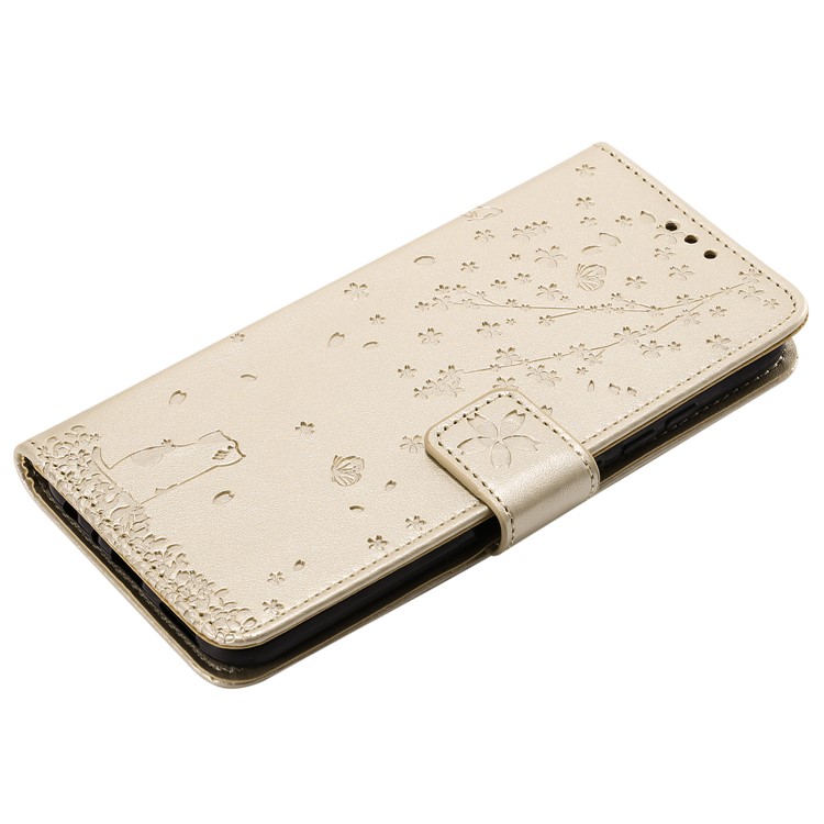 Imprint Flower Pattern Leather Wallet Stand Mobile Cover Case for Xiaomi Redmi Note 8 - Gold-5