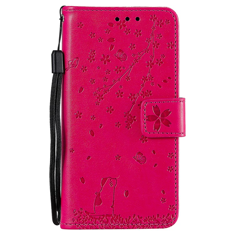Imprint Flower Pattern Leather Wallet Stand Mobile Cover Case for Xiaomi Redmi Note 8 - Rose-1