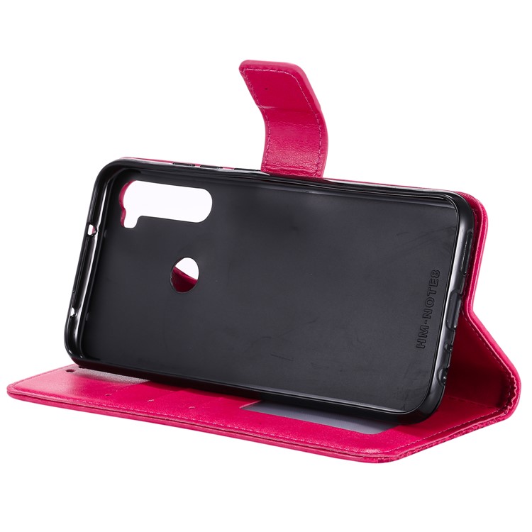 Imprint Flower Pattern Leather Wallet Stand Mobile Cover Case for Xiaomi Redmi Note 8 - Rose-3