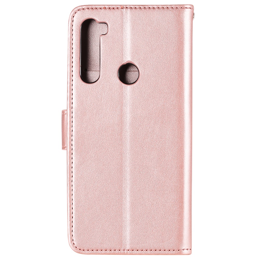 Imprint Flower Pattern Leather Wallet Stand Mobile Cover Case for Xiaomi Redmi Note 8 - Rose Gold-2