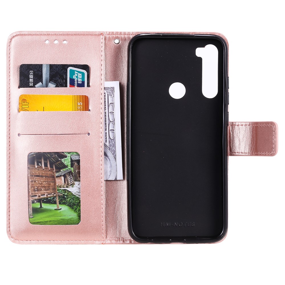 Imprint Flower Pattern Leather Wallet Stand Mobile Cover Case for Xiaomi Redmi Note 8 - Rose Gold-3