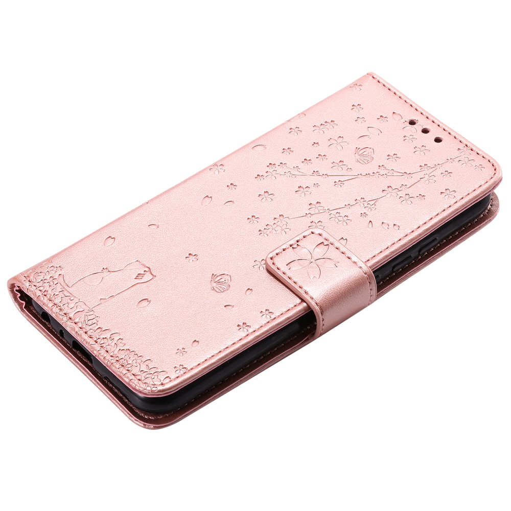 Imprint Flower Pattern Leather Wallet Stand Mobile Cover Case for Xiaomi Redmi Note 8 - Rose Gold-5