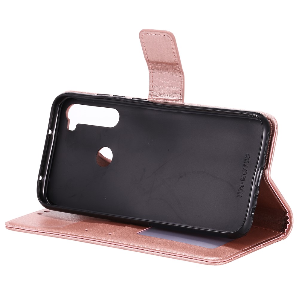 Imprint Flower Pattern Leather Wallet Stand Mobile Cover Case for Xiaomi Redmi Note 8 - Rose Gold-6