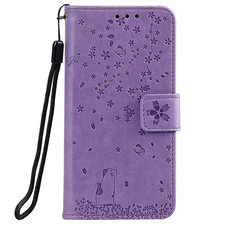 Imprint Flower Pattern Leather Wallet Stand Mobile Cover Case for Xiaomi Redmi Note 8 - Purple-1