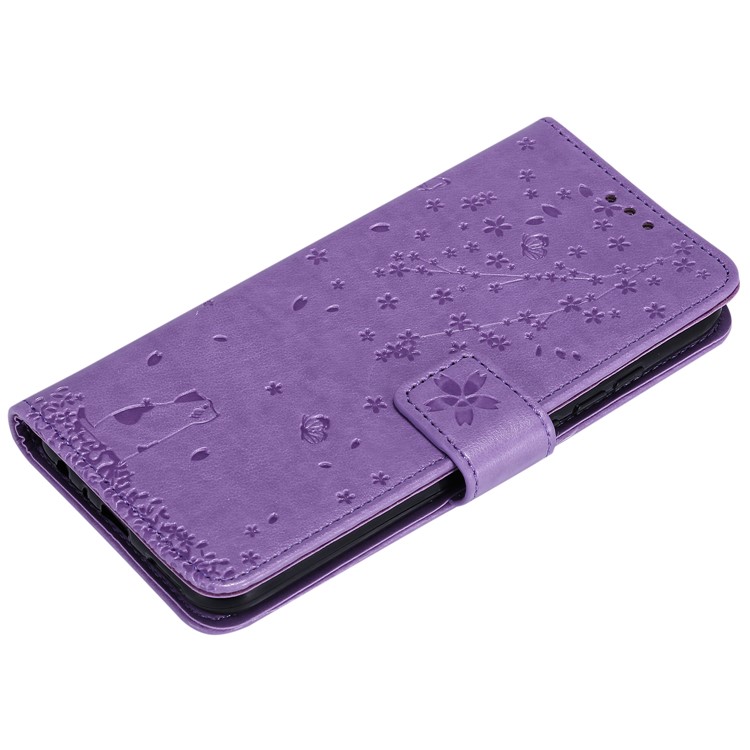 Imprint Flower Pattern Leather Wallet Stand Mobile Cover Case for Xiaomi Redmi Note 8 - Purple-5